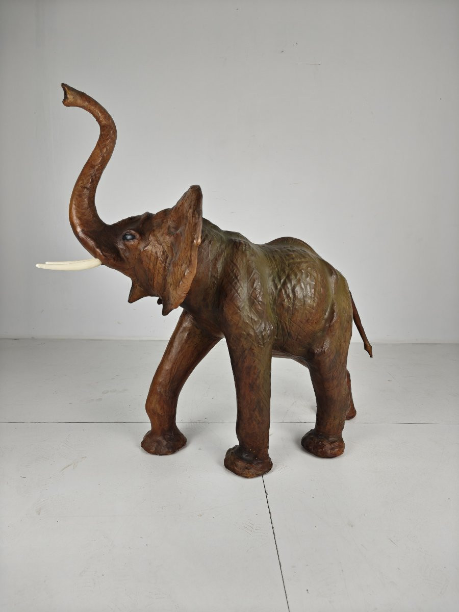 Very Large Leather Elephant Sculpture - Circa 1950-photo-2