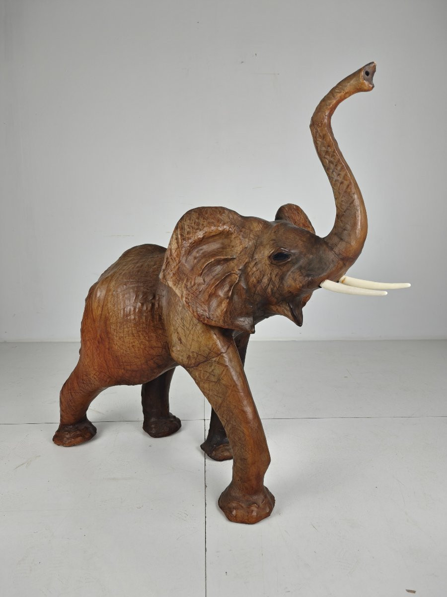Very Large Leather Elephant Sculpture - Circa 1950-photo-2