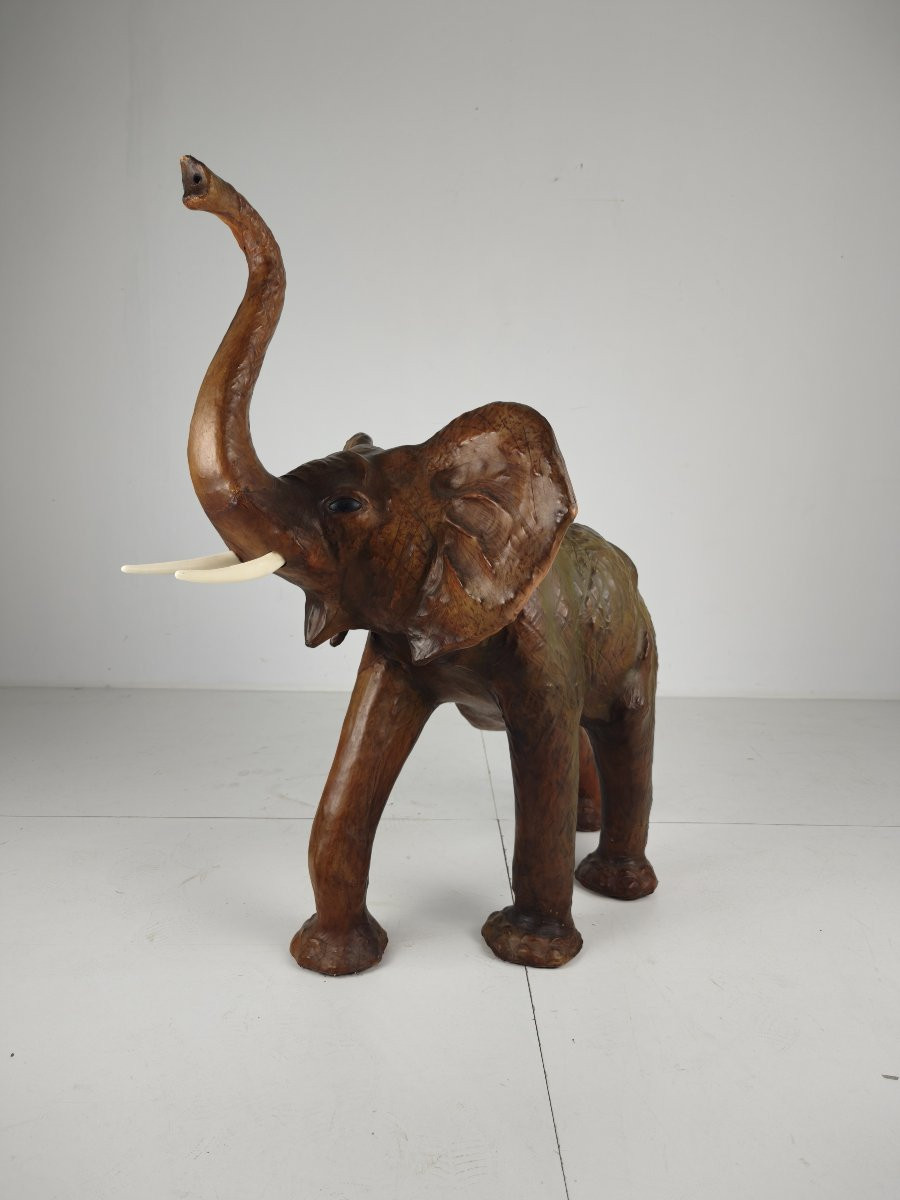 Very Large Leather Elephant Sculpture - Circa 1950-photo-4