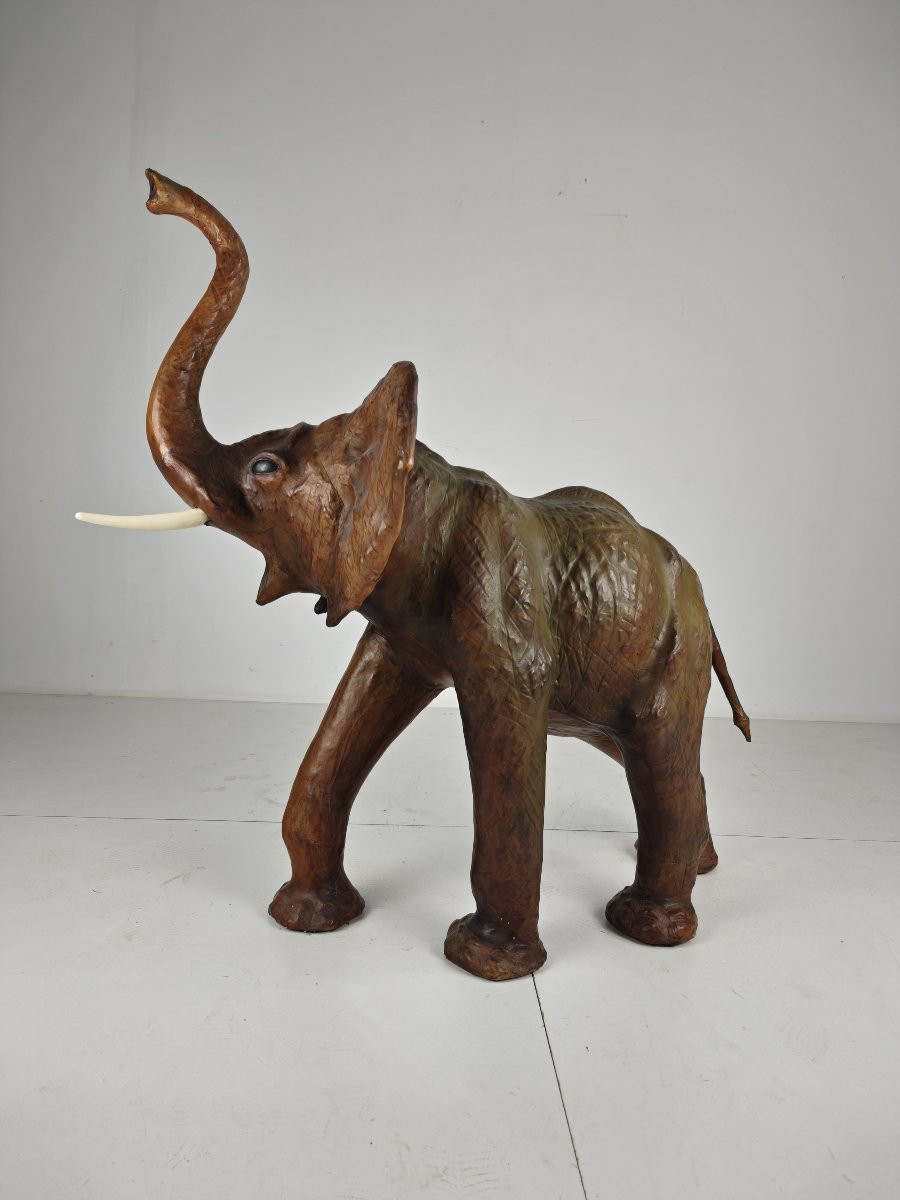 Very Large Leather Elephant Sculpture - Circa 1950-photo-5