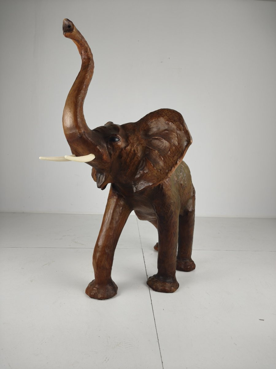 Very Large Leather Elephant Sculpture - Circa 1950-photo-6