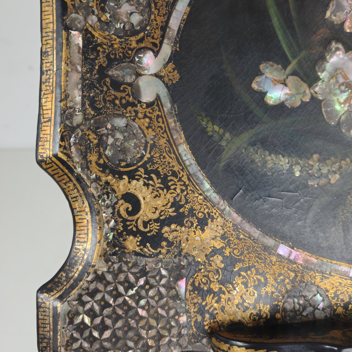 Antique French Music Stand In Lacquered Papier-mâché With Mother-of-pearl Inlays, Circa 1880-photo-5