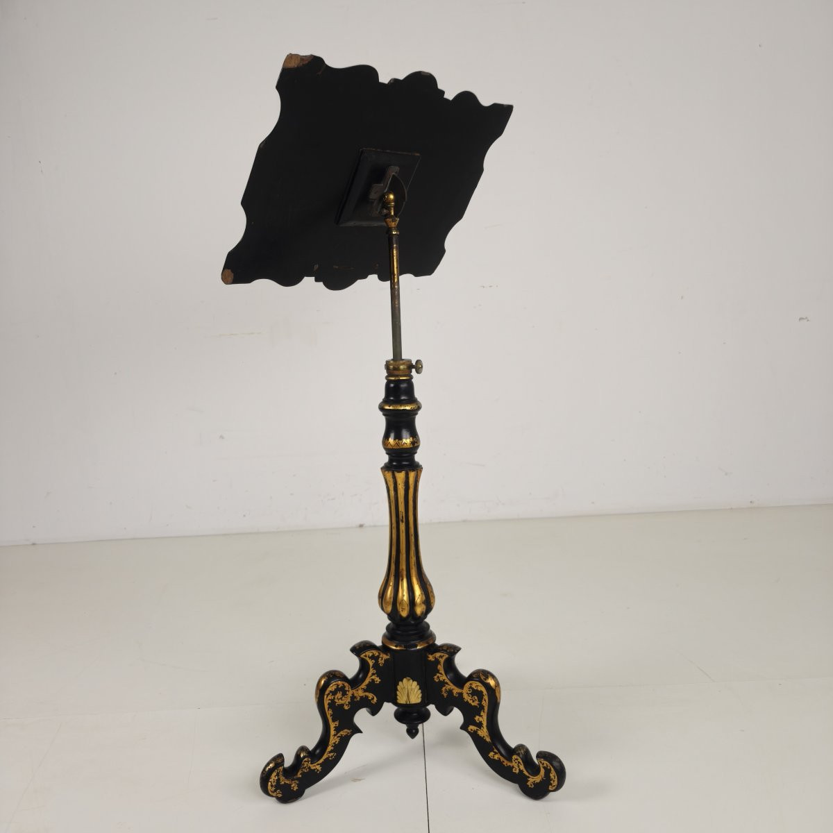 Antique French Music Stand In Lacquered Papier-mâché With Mother-of-pearl Inlays, Circa 1880-photo-7