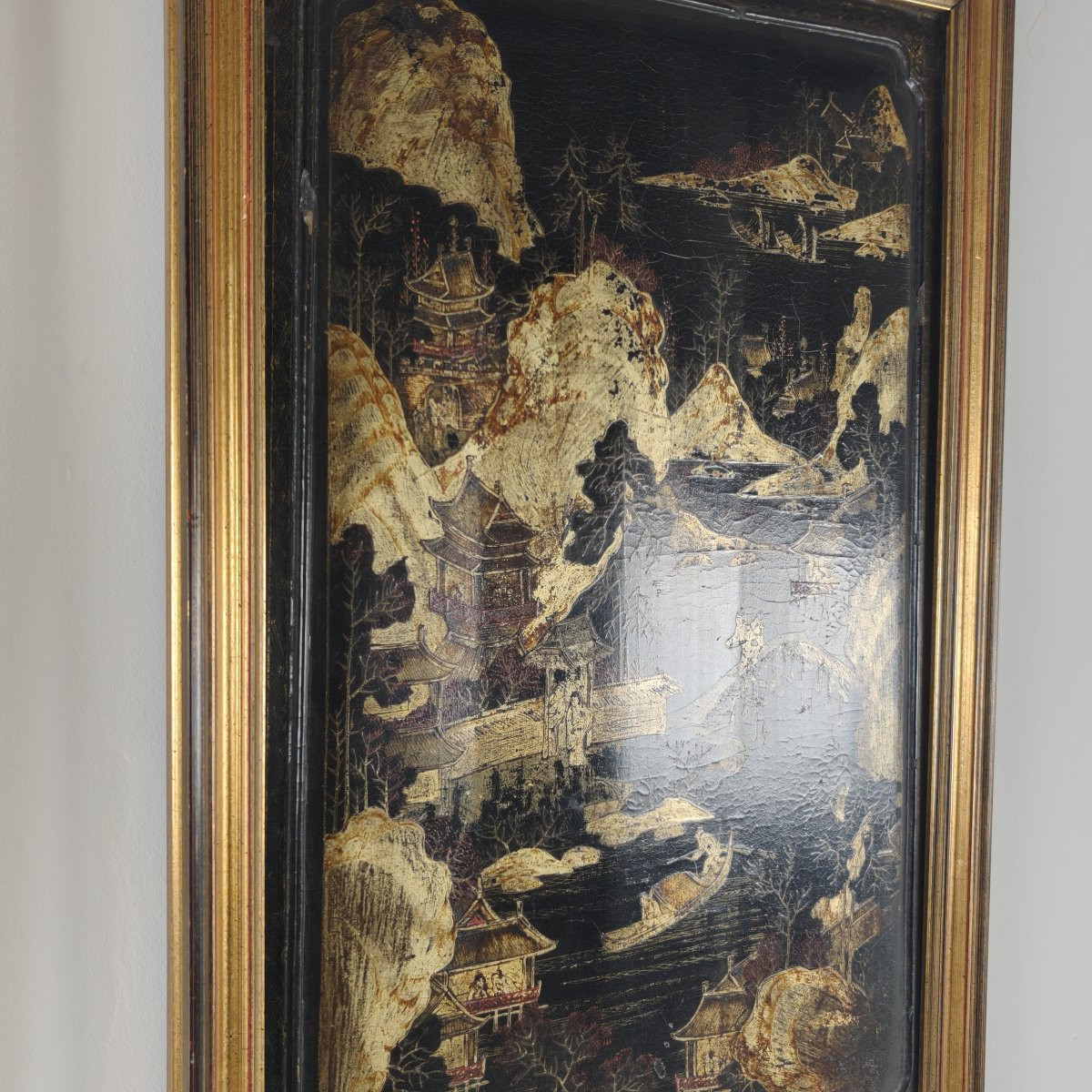 Pair Of 19th Century Chinoiserie Panels In Gilded Frames.-photo-3