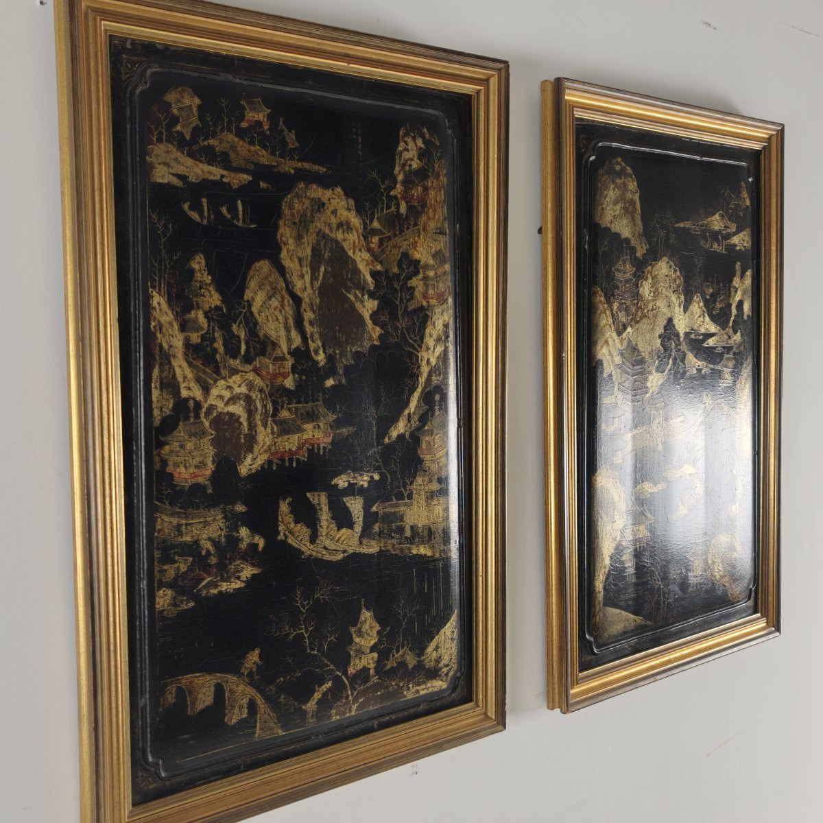 Pair Of 19th Century Chinoiserie Panels In Gilded Frames.-photo-4