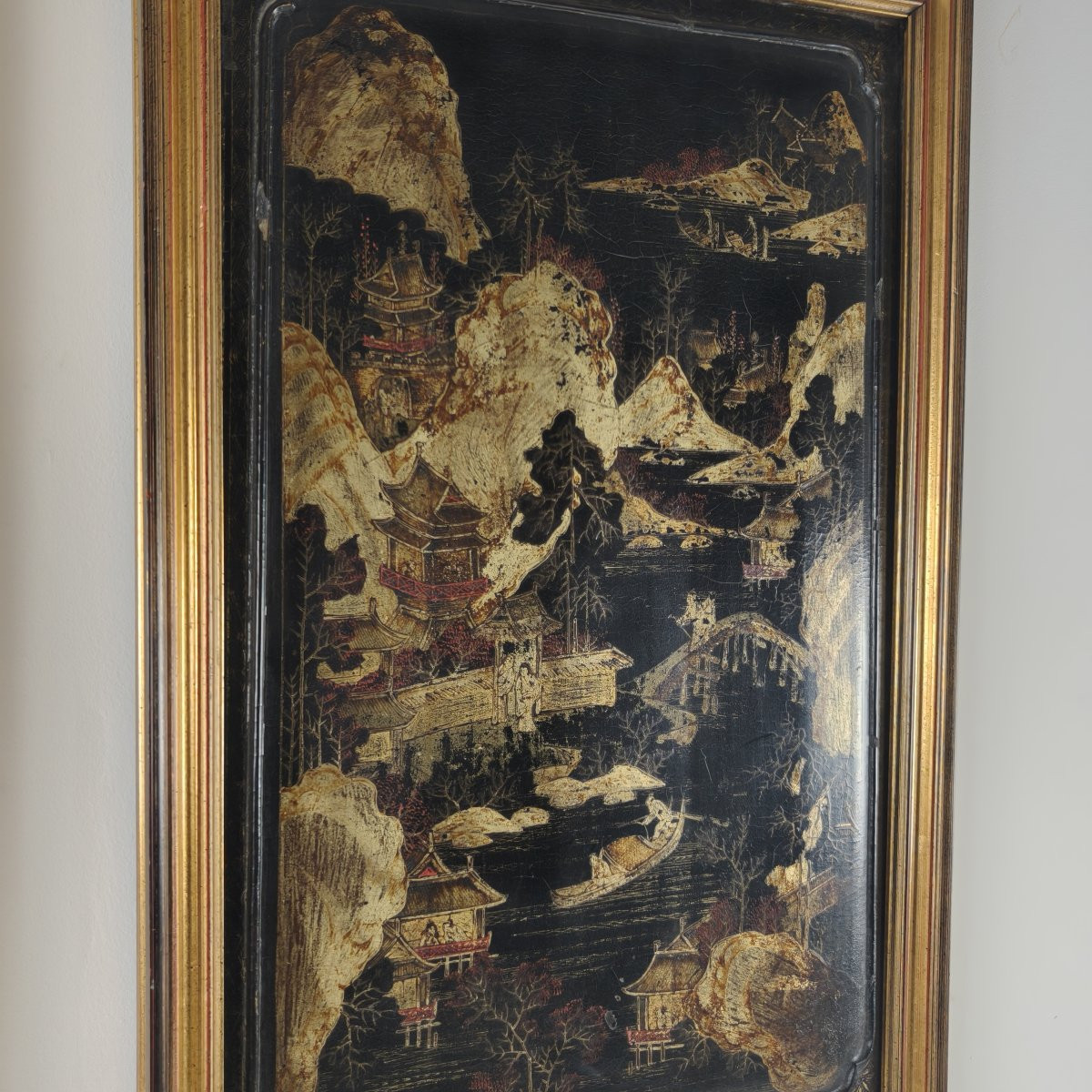Pair Of 19th Century Chinoiserie Panels In Gilded Frames.-photo-3