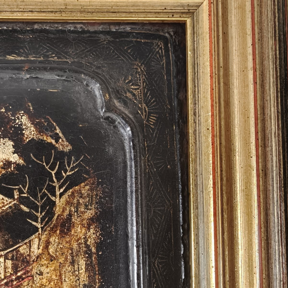 Pair Of 19th Century Chinoiserie Panels In Gilded Frames.-photo-5