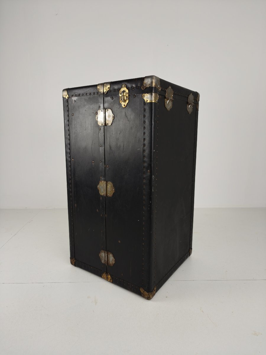Mallette de voyage Belber ancienne de 1924 en cuir noir - Grande armoire de voyage-photo-4