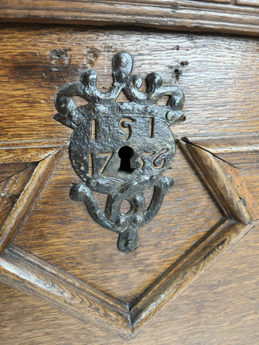 Coffre en chêne du XVIIIe siècle – Daté de 1756-photo-3