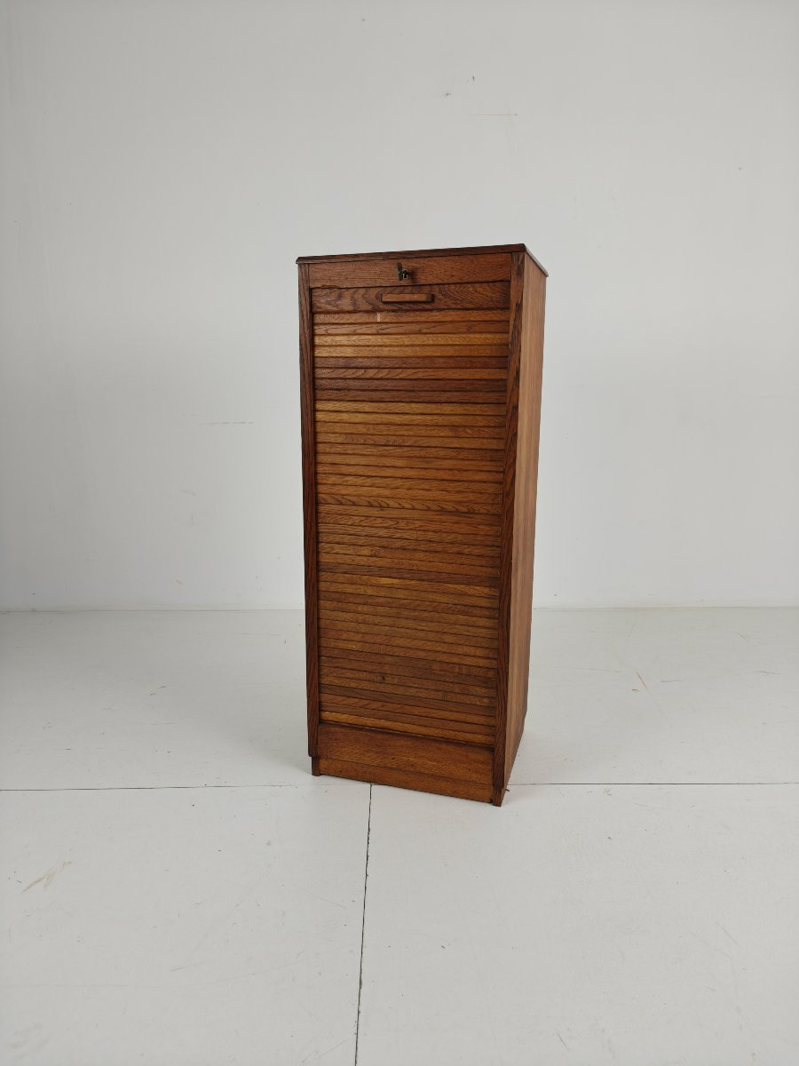 Armoire à archives en chêne hollandais, style tambour, années 1920-1930-photo-2