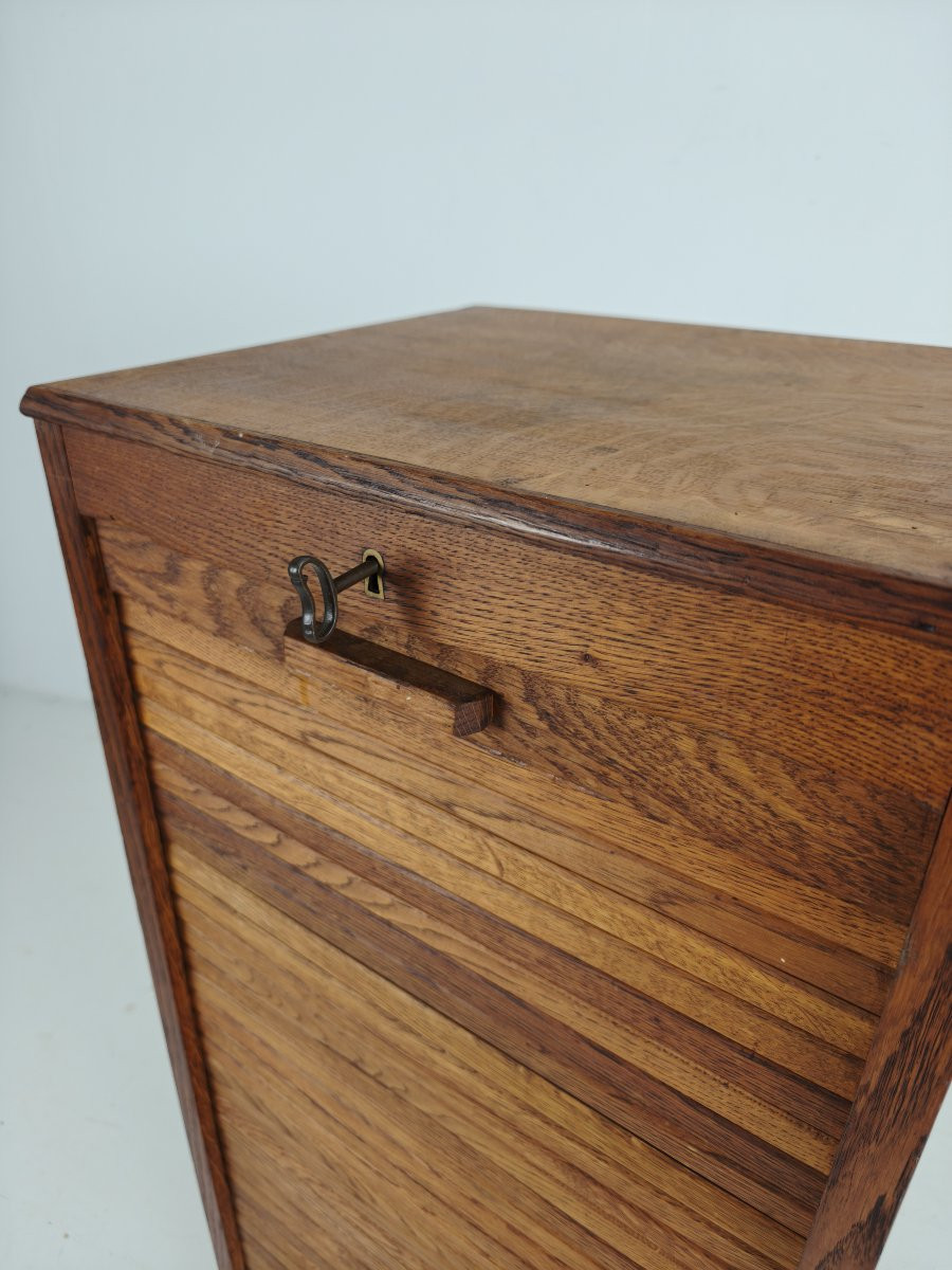 Armoire à archives en chêne hollandais, style tambour, années 1920-1930-photo-2