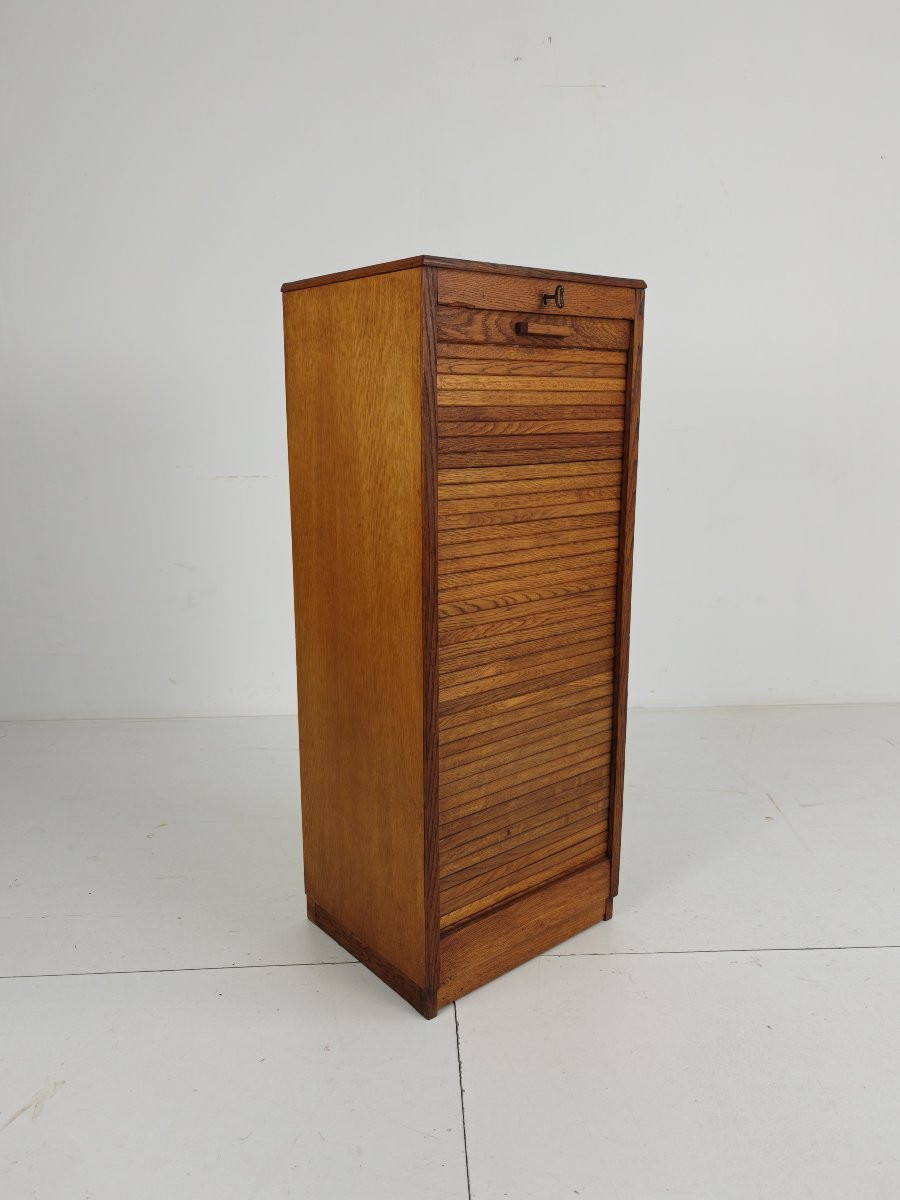 Armoire à archives en chêne hollandais, style tambour, années 1920-1930-photo-3