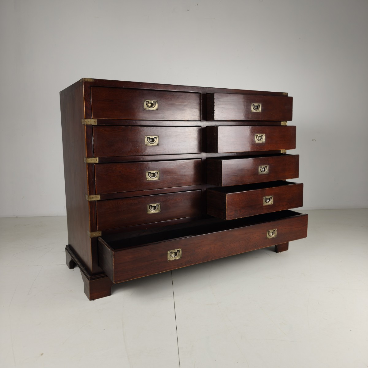 English Country Chest Of Drawers With Brass Fittings - 20th Century