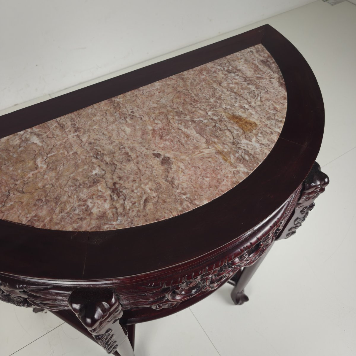 Console/table d'appoint en bois dur chinois avec plateau en marbre-photo-5