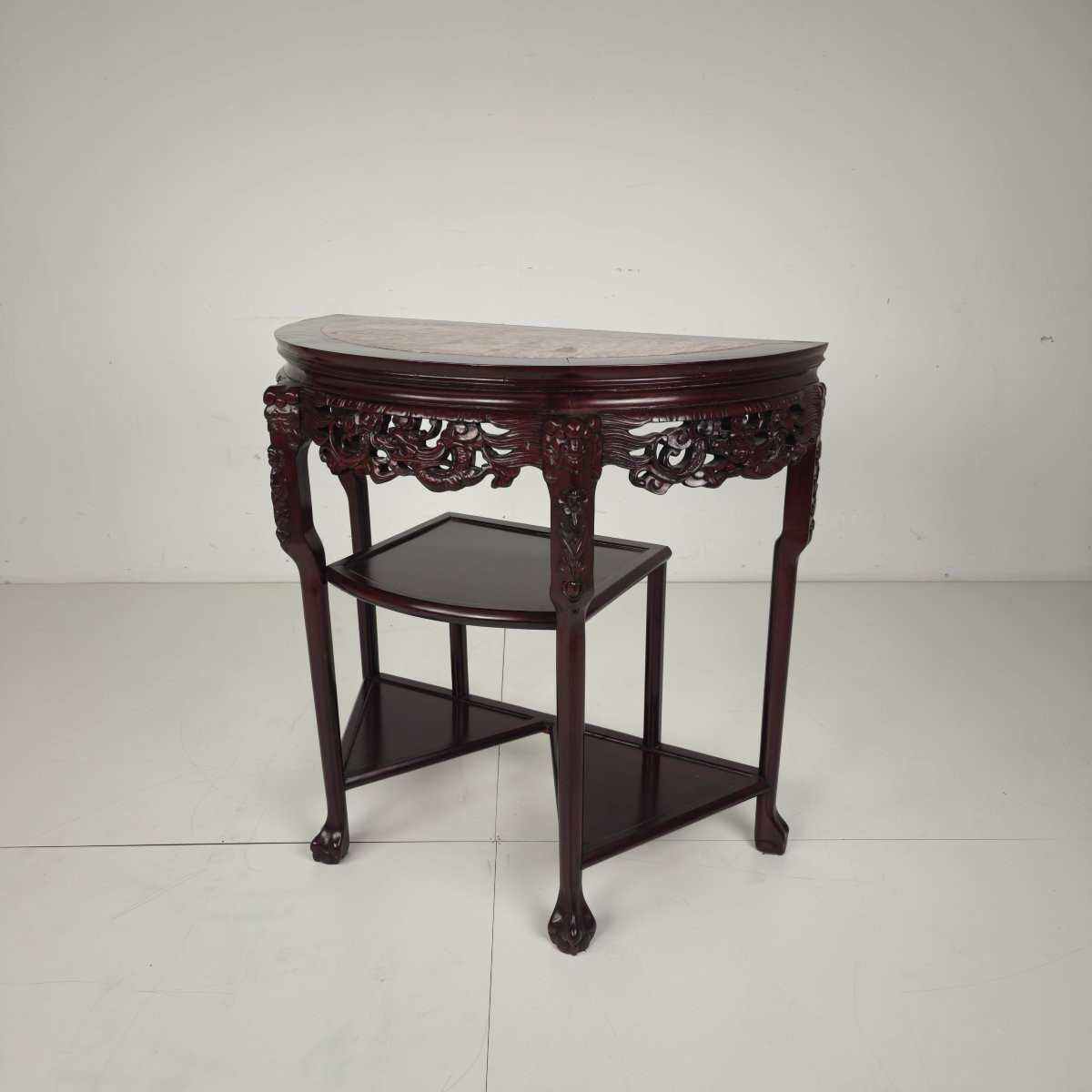 Console/table d'appoint en bois dur chinois avec plateau en marbre-photo-7