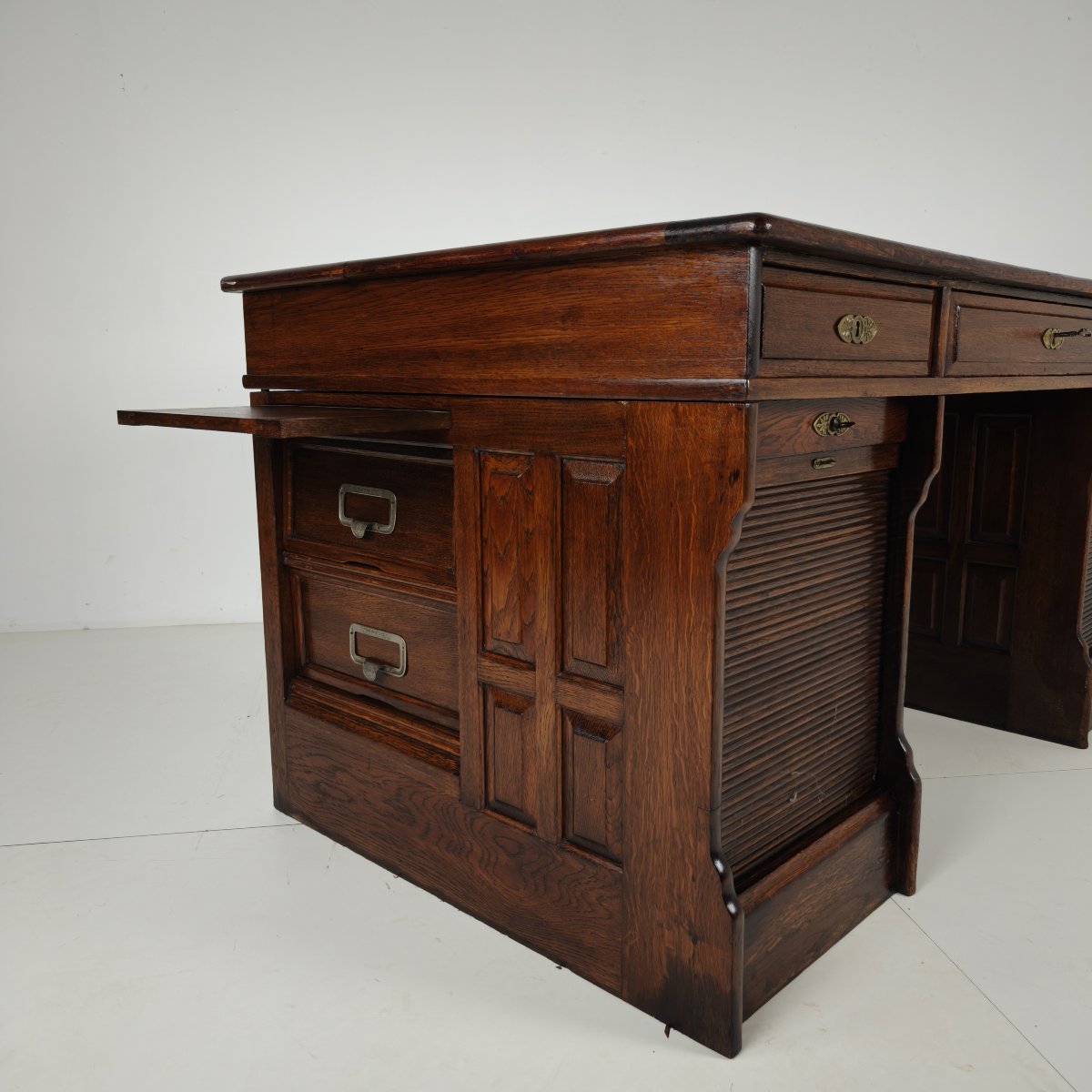 Bureau à cylindre ancien en chêne de Stolzenberg – Bureau à tambour – vers 1880-photo-3