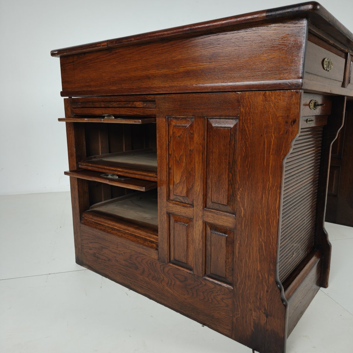 Bureau à cylindre ancien en chêne de Stolzenberg – Bureau à tambour – vers 1880-photo-5