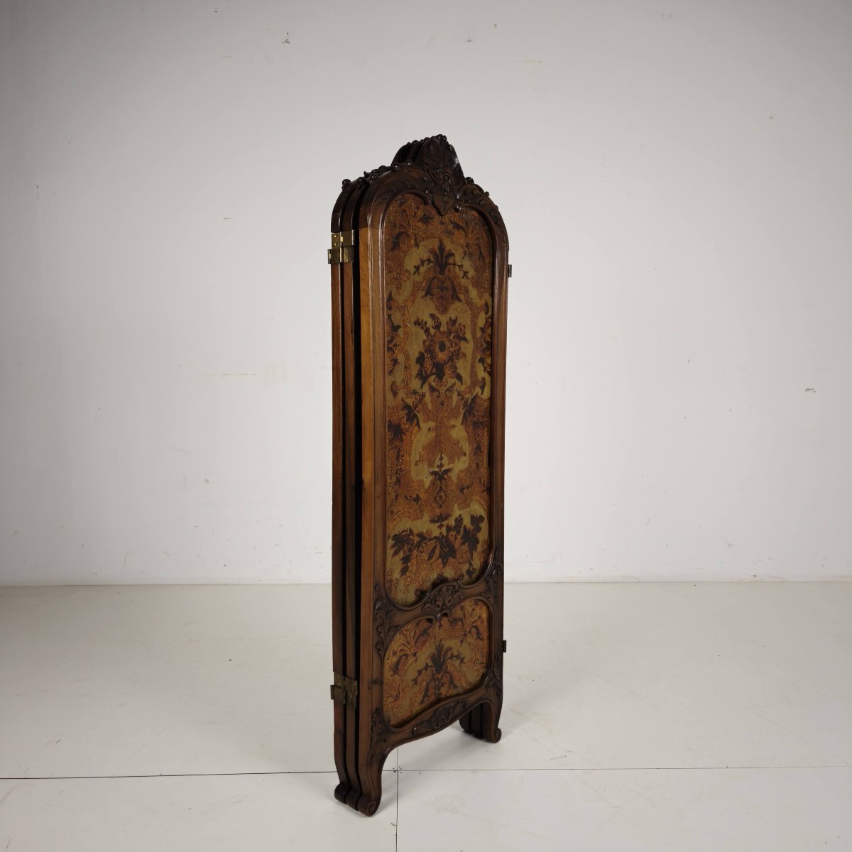 Richly Carved Gilded Leather Screen, Circa 1860-photo-3