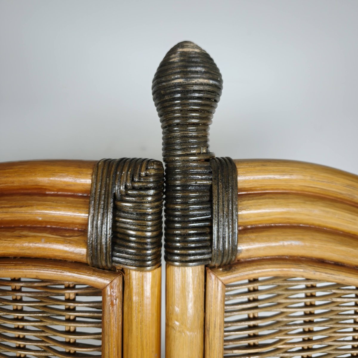 Three-panel Rattan Screen From The 1970s With Wicker Panels-photo-1