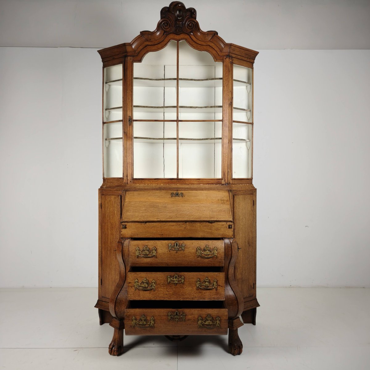 Dutch Oak Secretary Desk With Built-in Bookshelf, 18th Century-photo-2
