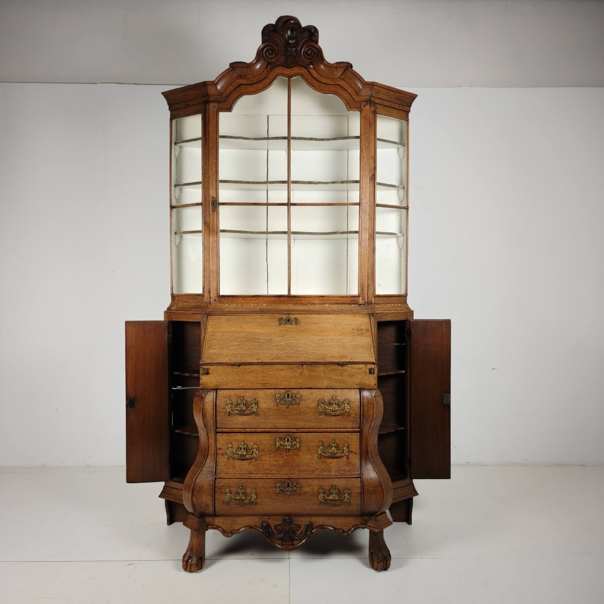 Dutch Oak Secretary Desk With Built-in Bookshelf, 18th Century-photo-4