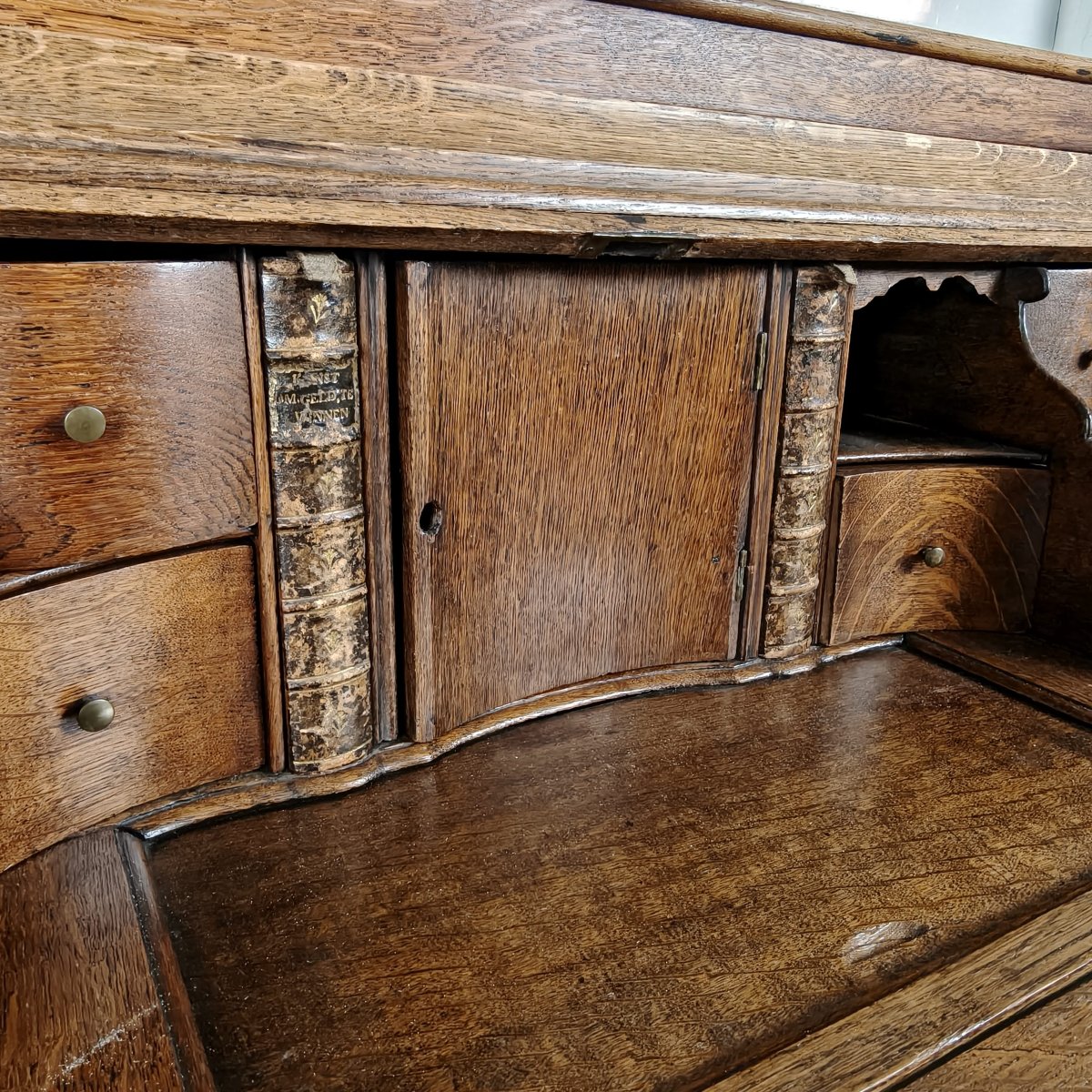 Dutch Oak Secretary Desk With Built-in Bookshelf, 18th Century-photo-2