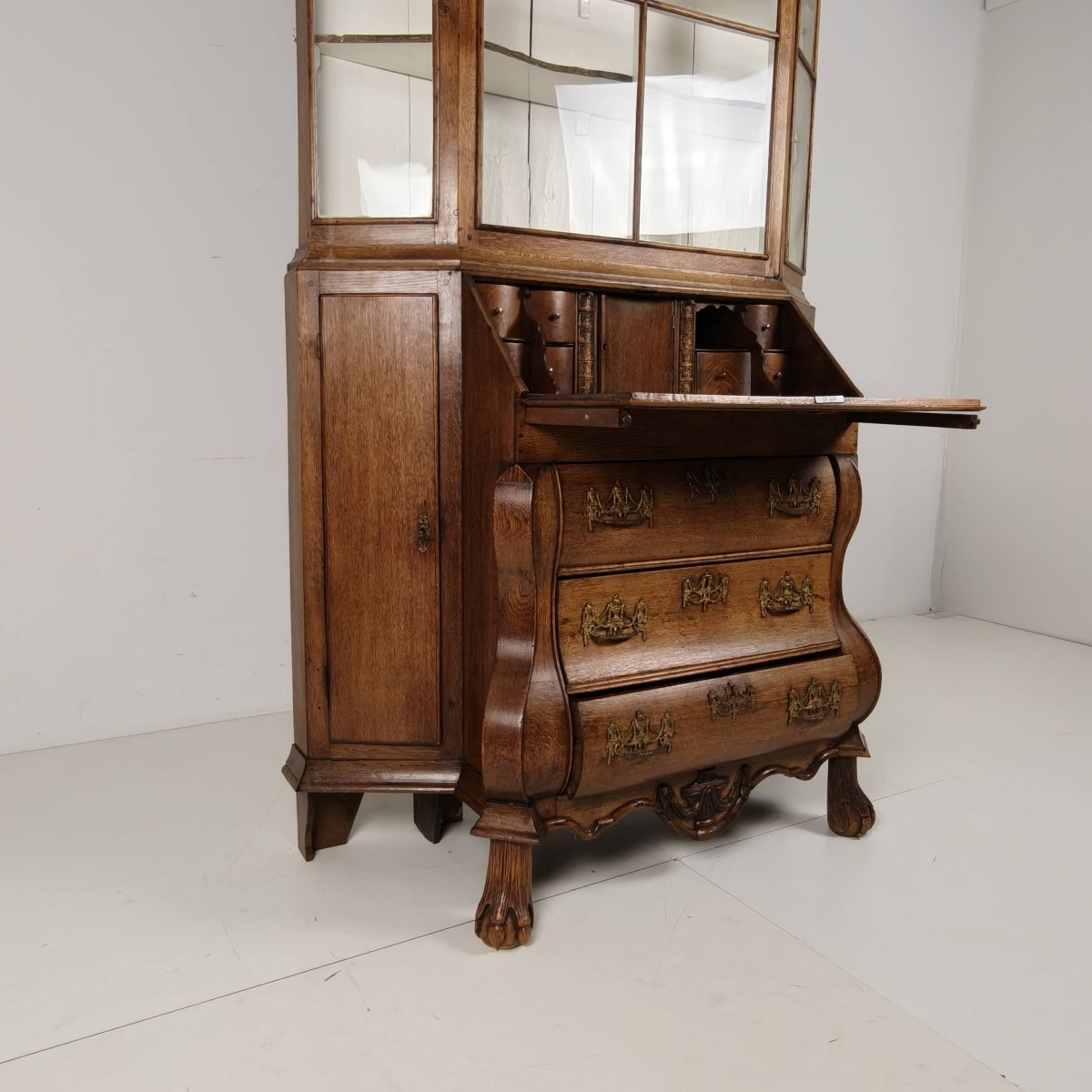 Dutch Oak Secretary Desk With Built-in Bookshelf, 18th Century-photo-4
