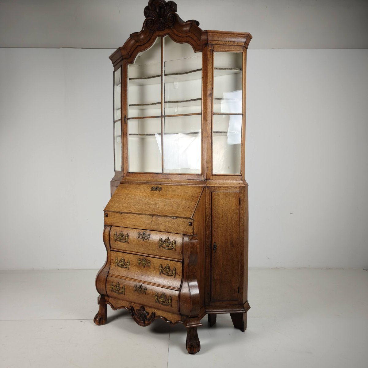 Dutch Oak Secretary Desk With Built-in Bookshelf, 18th Century-photo-5