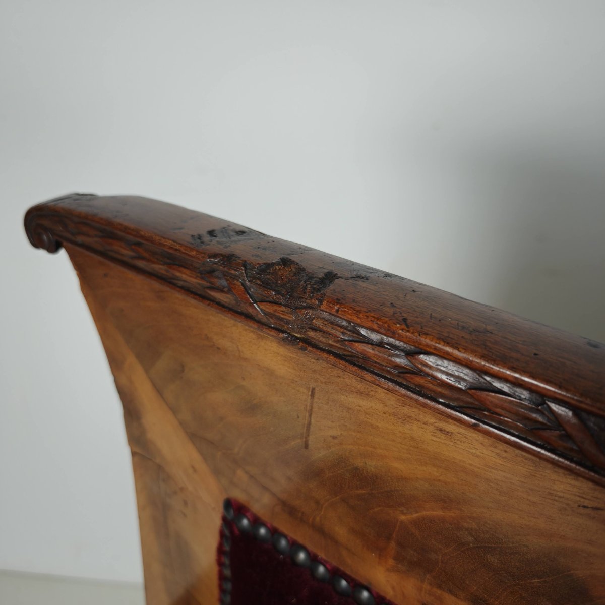 Empire-style Sofa In Walnut And Red Fabric, Early 19th Century-photo-1