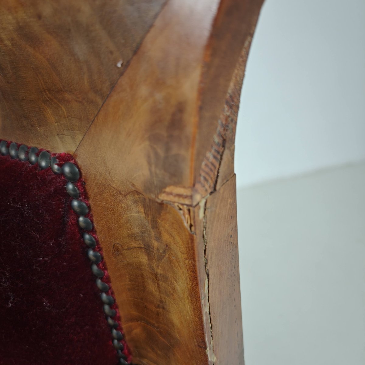 Empire-style Sofa In Walnut And Red Fabric, Early 19th Century-photo-3