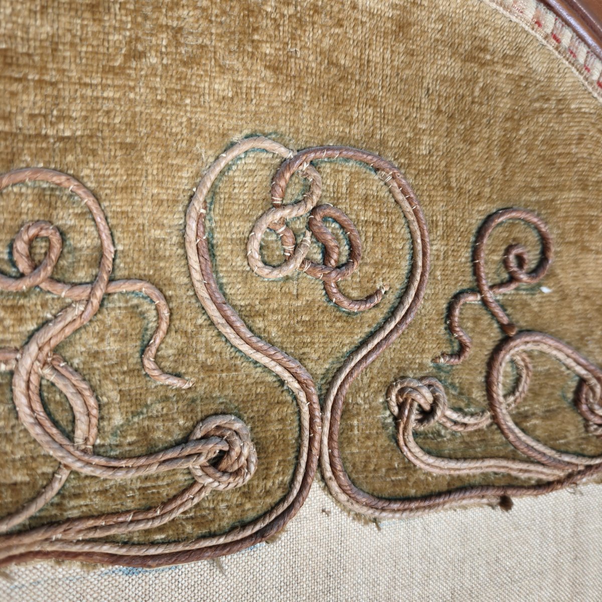 Paravent Art nouveau à panneaux floraux brodés, vers 1900-photo-3
