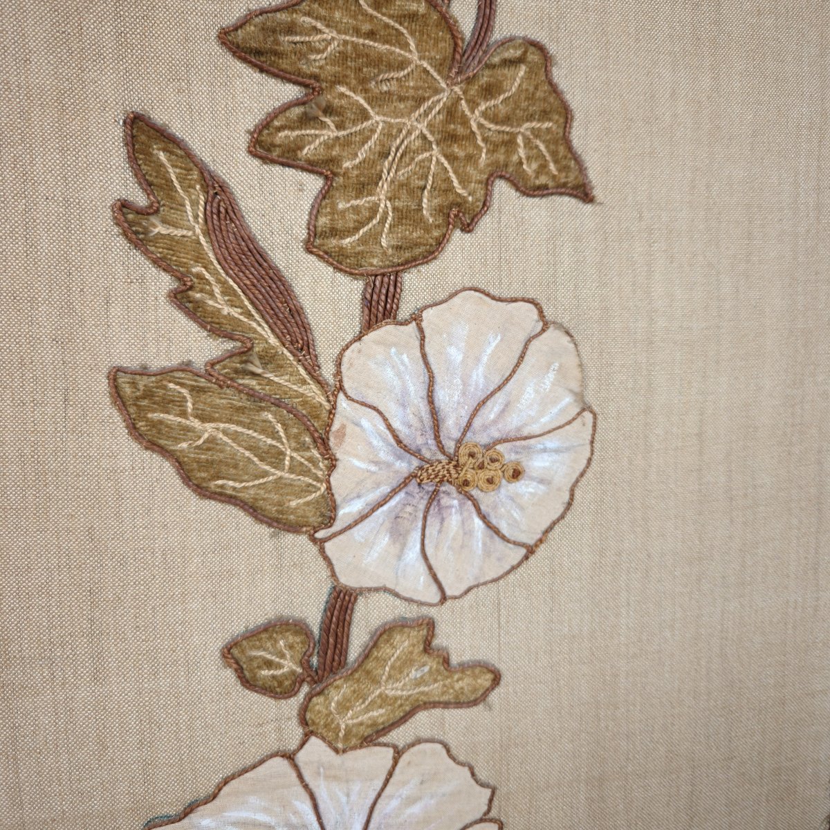 Paravent Art nouveau à panneaux floraux brodés, vers 1900-photo-4