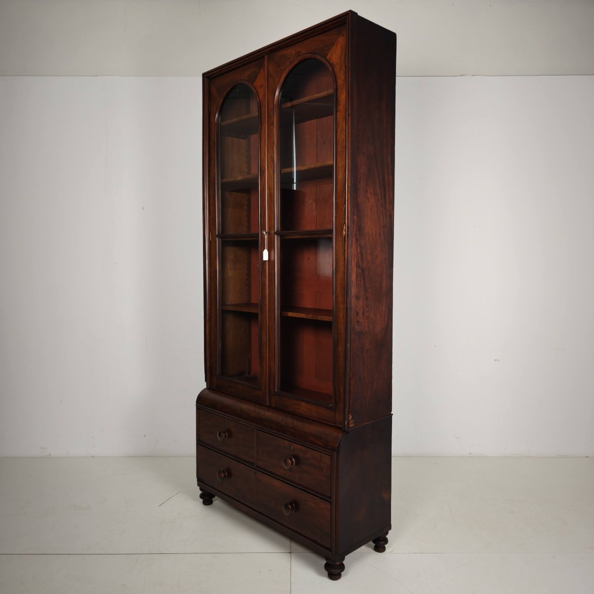Bibliothèque vitrine anglaise de la fin du XIXe siècle avec portes et tiroirs vitrés-photo-6