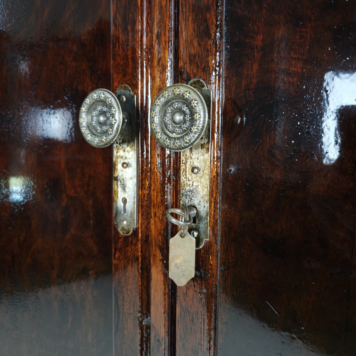 Bibliothèque vitrine anglaise de la fin du XIXe siècle avec portes et tiroirs vitrés-photo-8