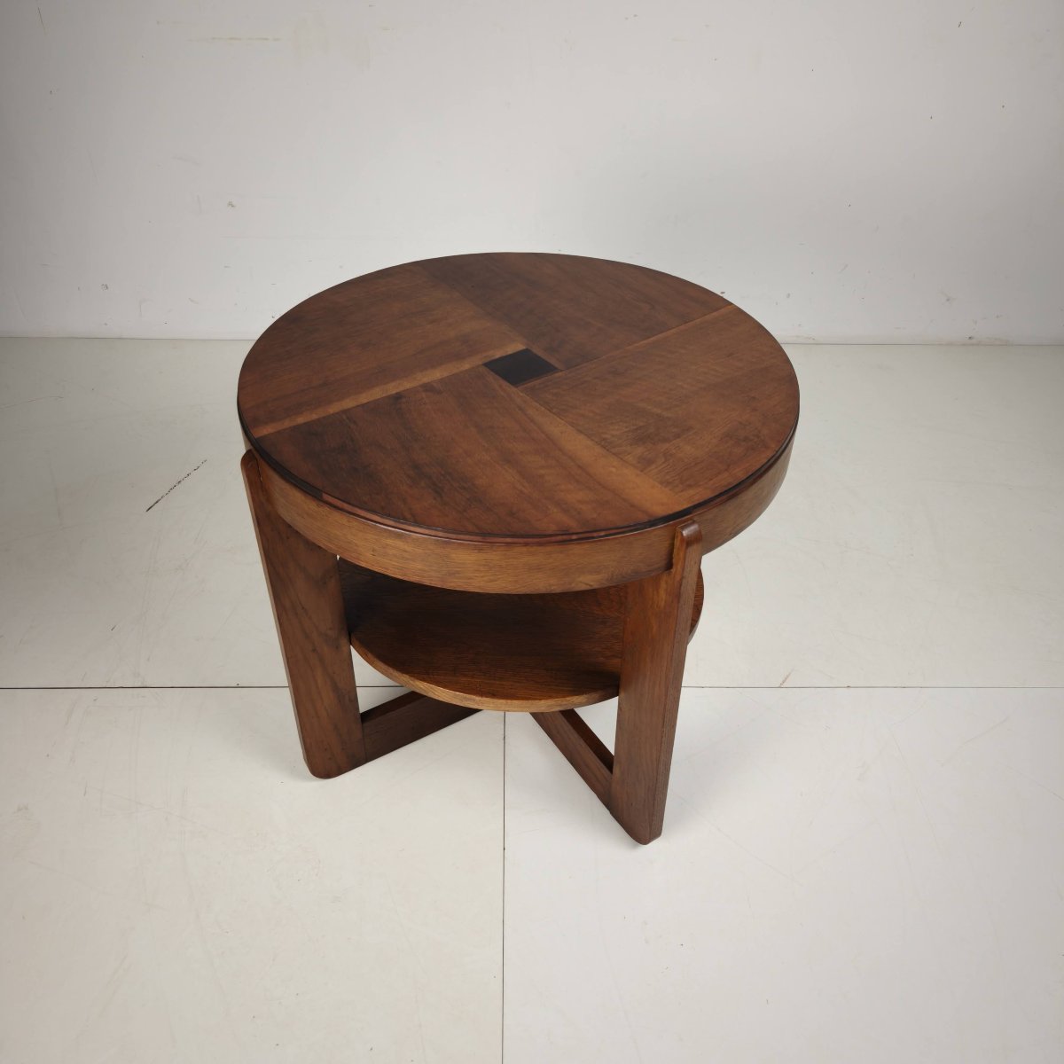 Amsterdam School-style Oak Side Table With A Square Pattern, Netherlands, Circa 1925-photo-3
