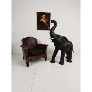 Elephant Sculpture In Extra Large Leather, 130 Cm - Circa 1950
