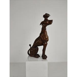 Hand-carved Wooden Greyhound Statue - 20th Century