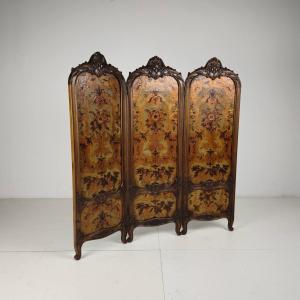 Richly Carved Gilded Leather Screen, Circa 1860