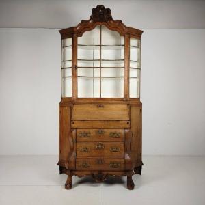 Dutch Oak Secretary Desk With Built-in Bookshelf, 18th Century