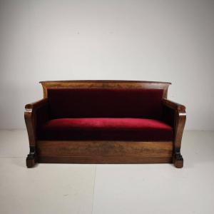 Empire-style Sofa In Walnut And Red Fabric, Early 19th Century