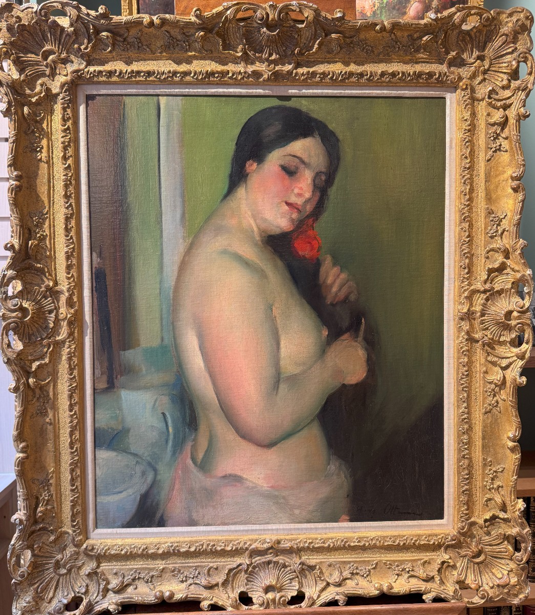 Henry Ottmann (1877-1927) The Toilet. Oil On Canvas Signed 73 X 60.5 Cm-photo-2