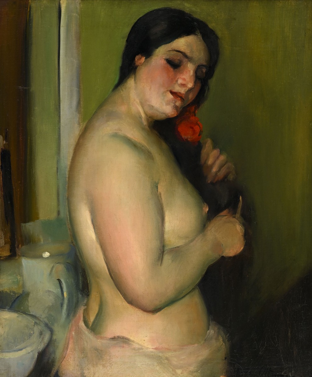 Henry Ottmann (1877-1927) The Toilet. Oil On Canvas Signed 73 X 60.5 Cm