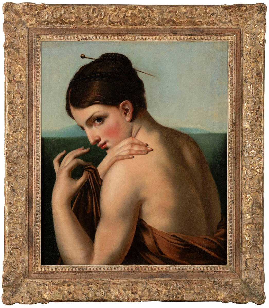 Ecole de Anne -Louis Girodet Vers 1800 Jeune nymphe au bain, étude à mi-corps Huile sur toile 