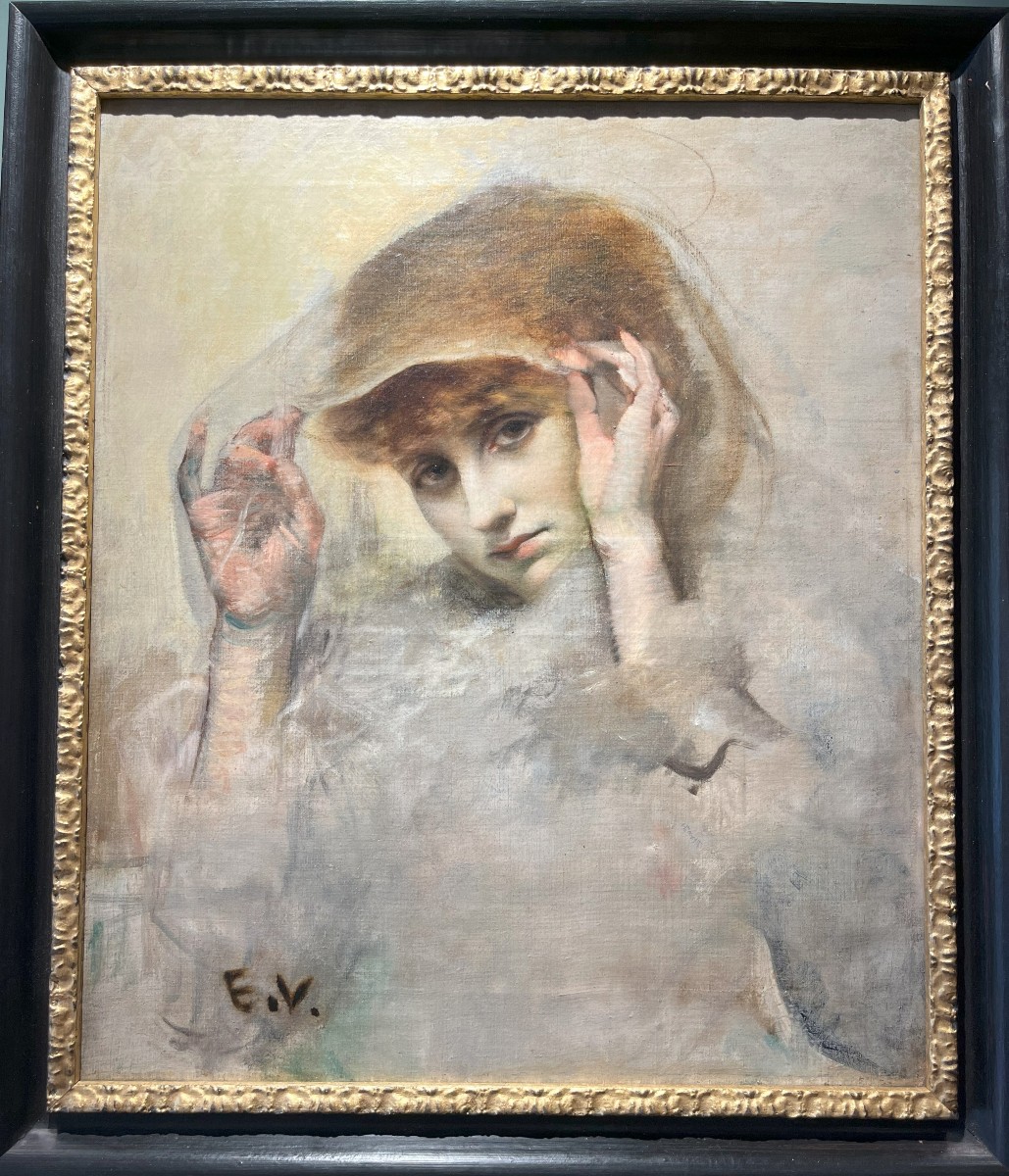 Portrait Of A Young Girl, Oil On Canvas, 54 X 45 Cm, Black And Gold Frame