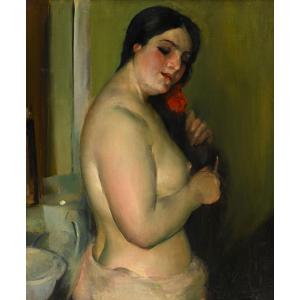 Henry Ottmann (1877-1927) The Toilet. Oil On Canvas Signed 73 X 60.5 Cm