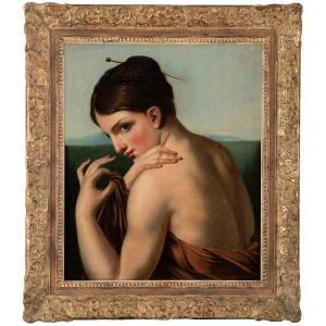 School Of Anne-louis Girodet About 1800 Young Nymph Bathing, Mid-body Study Oil On Canvas