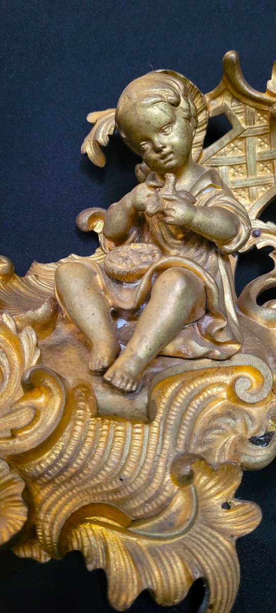 Paire de chenets aux putti, bronze doré XIX ème-photo-2