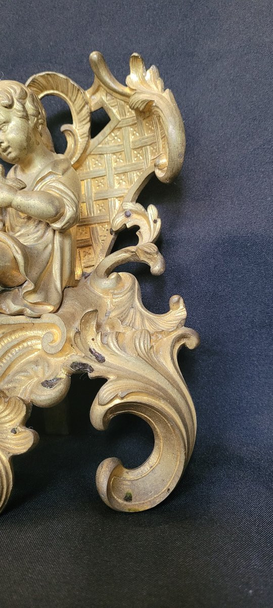 Paire de chenets aux putti, bronze doré XIX ème-photo-3