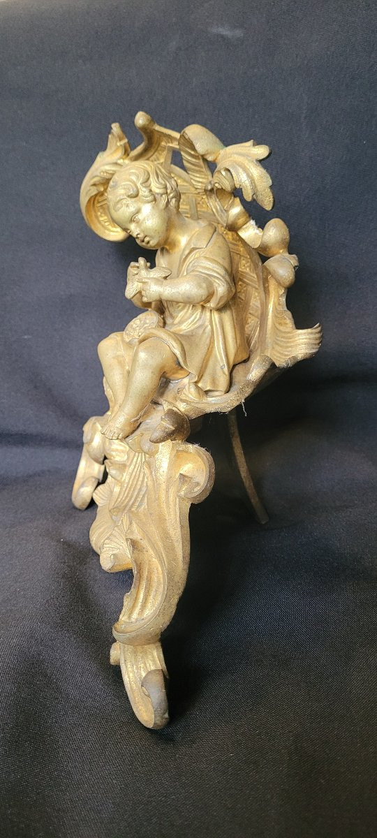Paire de chenets aux putti, bronze doré XIX ème-photo-2