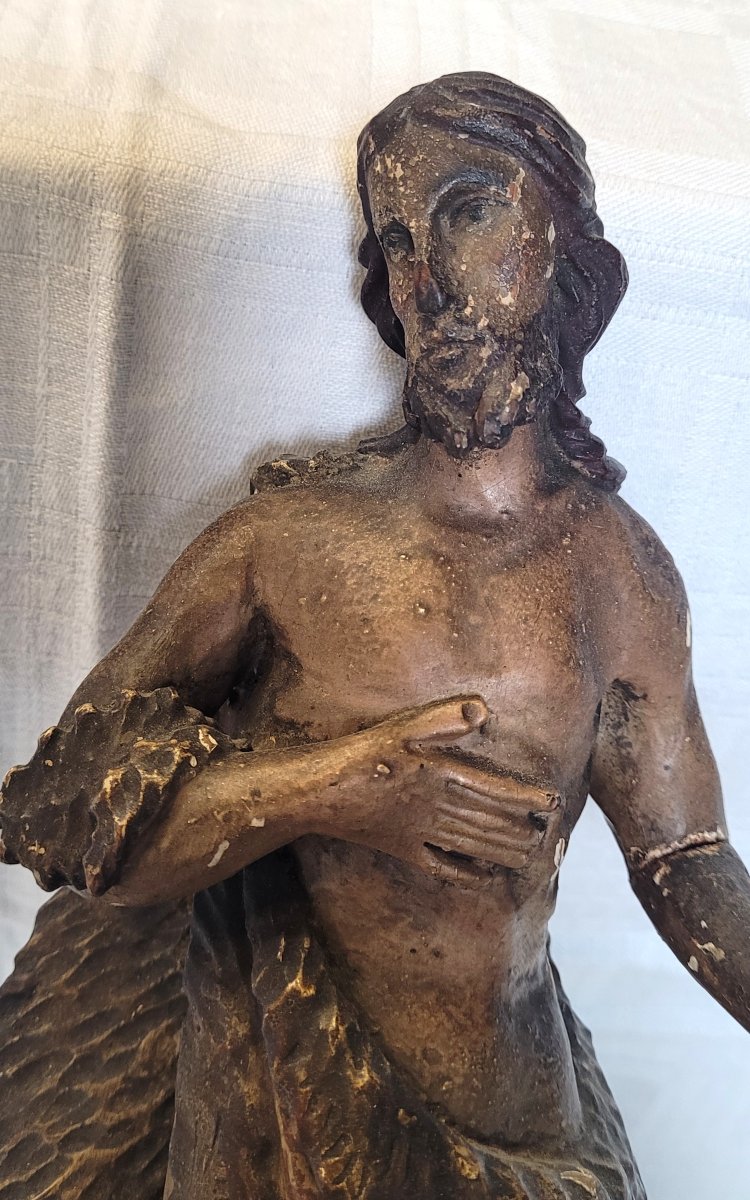  Saint John The Baptist, Painted And Gilded Wood, 18th Century-photo-4